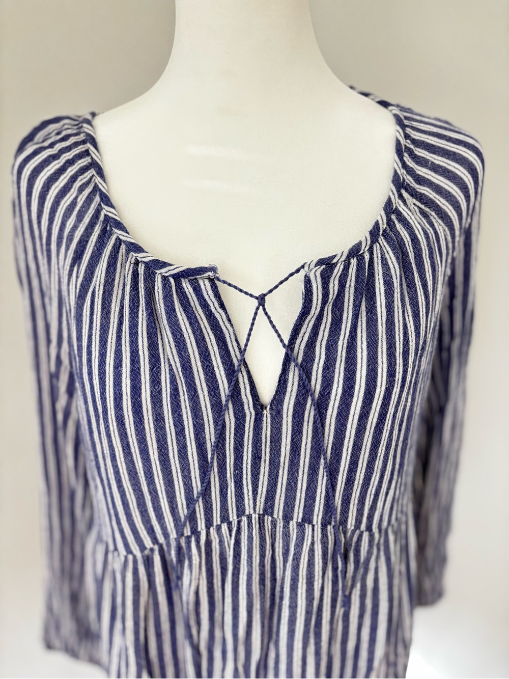Old Navy Blue White Stripe Empire Boho Dress Medium Coastal Cottagecore - Picture 5 of 11